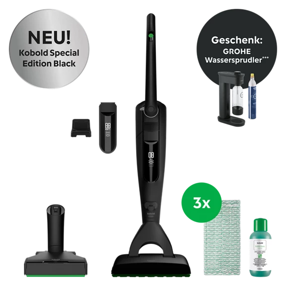 VK7 Akku-Staubsauger & Saugwischer Black (U) (inkl. GROHE Wassersprudler)